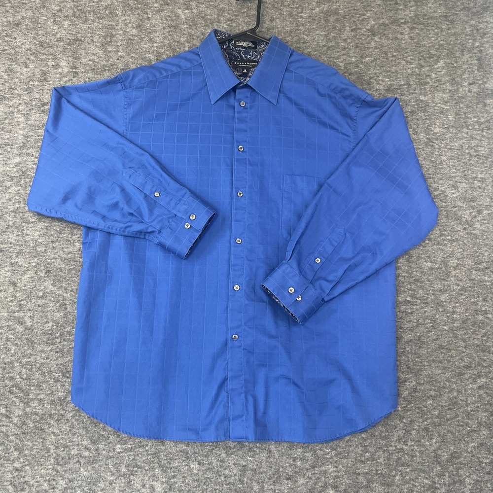 Crazy Horse Flip Cuff Pasiley Blue Sateen Button-Up Dress Shirt Men's 18 34-35